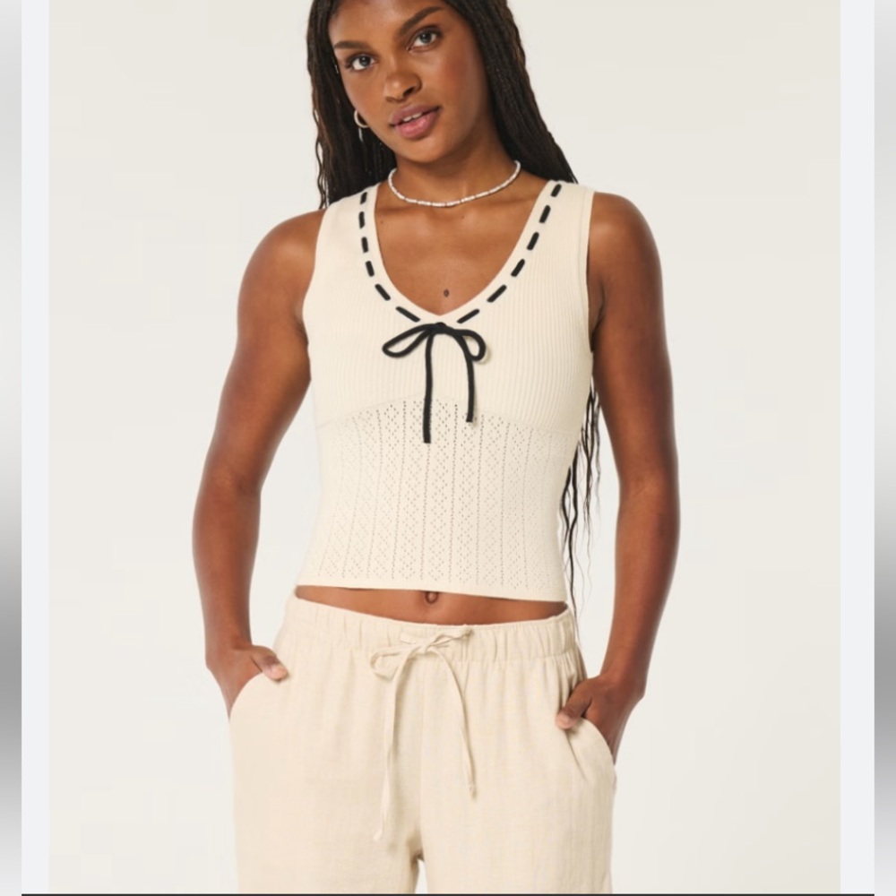 Hollister Cream Knit Top with Contrast Stitch